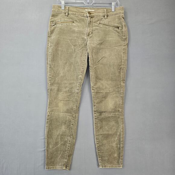 Ann Taylor Loft Green Olive Corduroy Pants Stretch Skinny Ankle Women Size 6 Zip - Picture 1 of 7